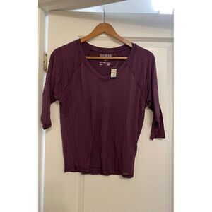 NWT Guess Purple 3/4 Sleeve Dolman V-neck top blouse size XS
